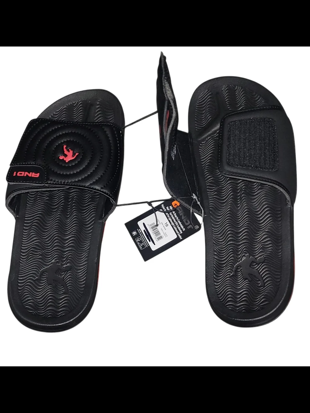 AND1 Men's Athletic Adjustable Swirl Slide Sandals in Black Size 10 NWT Red